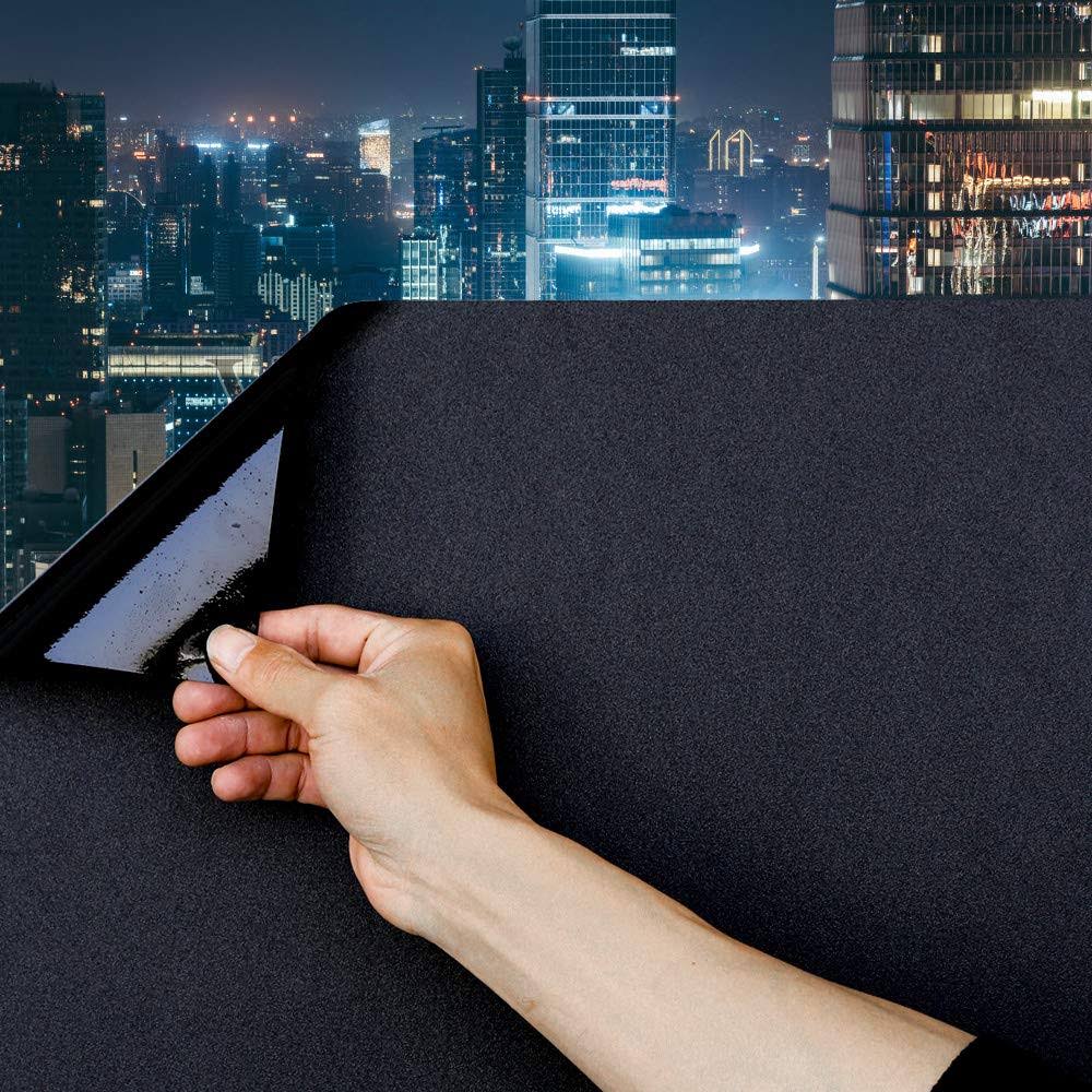Static Cling Total Blackout Window Film 100% UV Blocking Window Darkening Film Thick Black Window Tinting Removable Glass Covering (35.4x157.4 Inches)